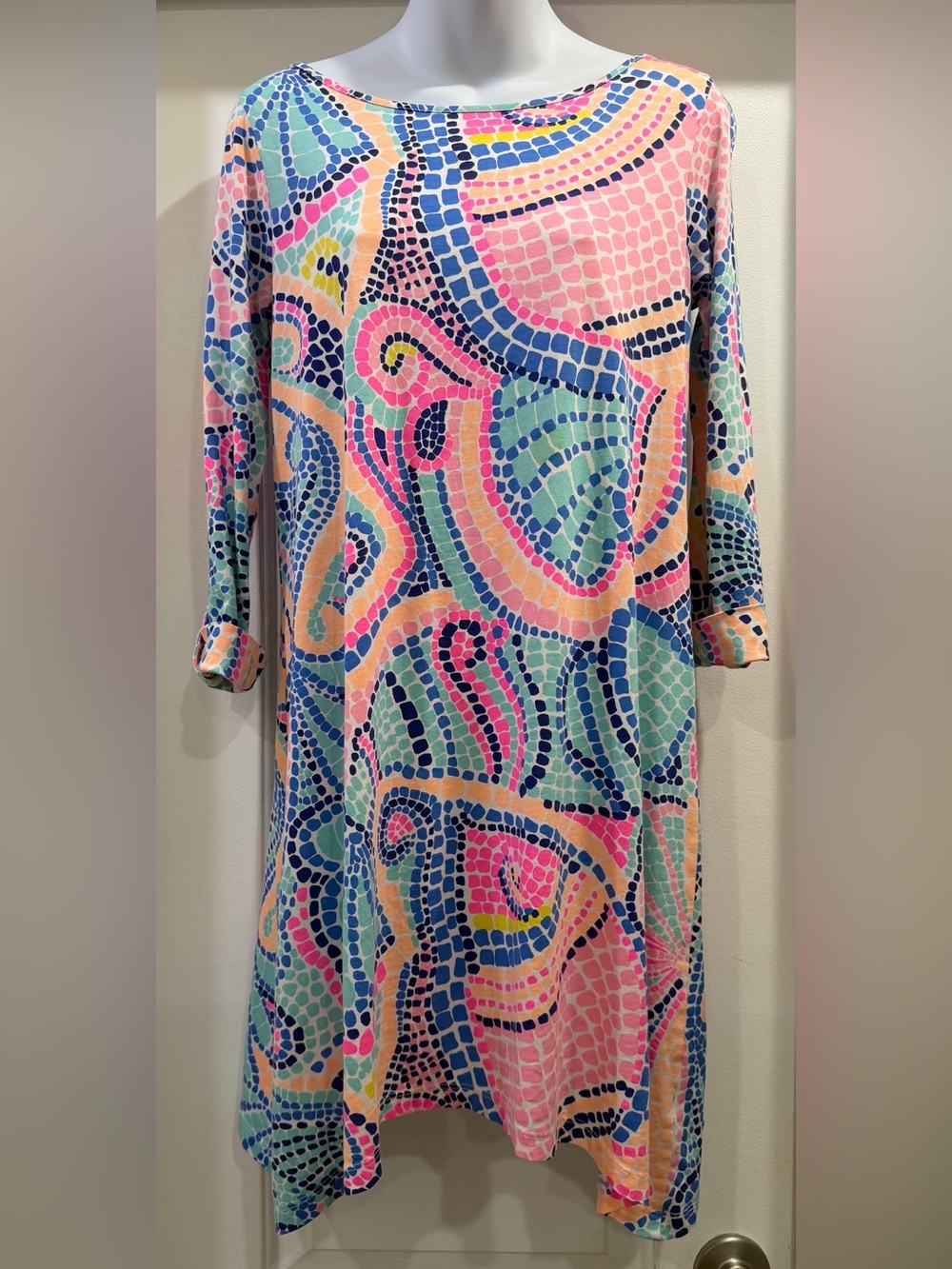 Lilly Pulitzer Edna Swing Dress Tile Wave Size Small Mosaic Geometric
